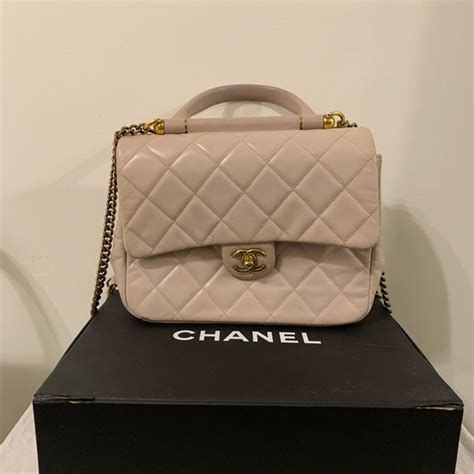 CHANEL Calfskin Quilted Large Gold Bar Top Handle Flap